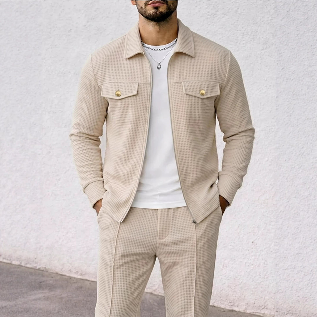 Men's structured overshirt jacket with waffle texture, flap pockets and concealed zipper Mune Fashion