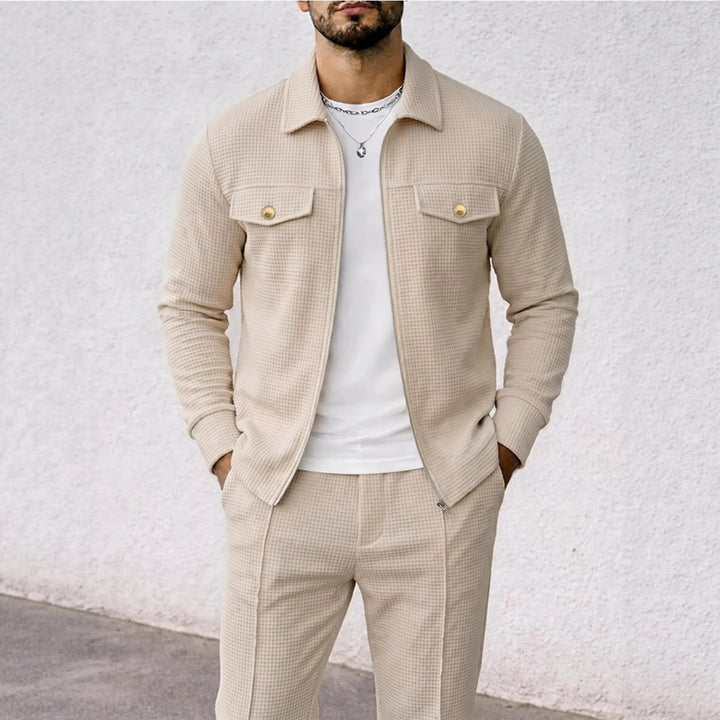Men's structured overshirt jacket with waffle texture, flap pockets and concealed zipper Mune Fashion