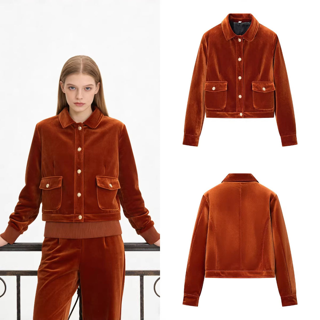 Women's velvet jacket in boxy-short cut with decorative button placket Mune Fashion