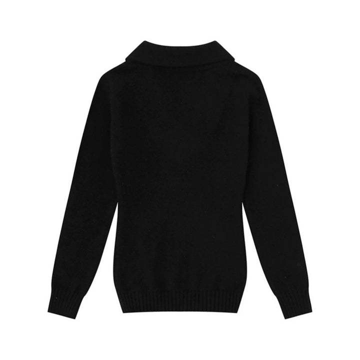 Women’s fine knit pullover with shawl collar, V-neck and decorative buttons Mune Fashion