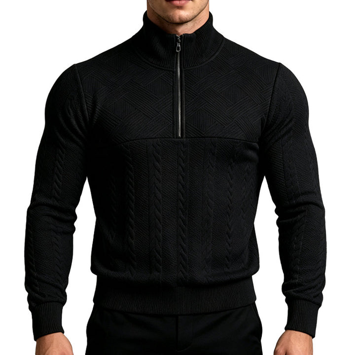 Men's knitted sweater with half zipper and cable pattern Mune Fashion