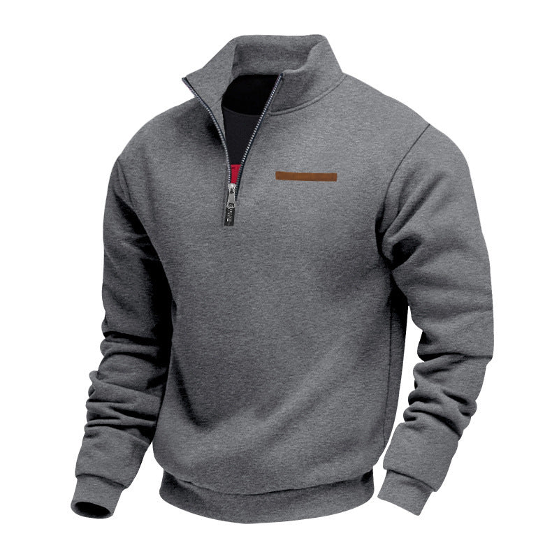 Men's half-zip sweatshirt made of heavy fleece with stand-up collar and concealed chest pocket Mune Fashion