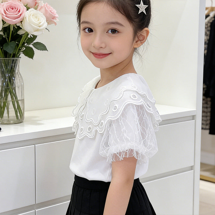 Girl T-Shirt with elegant lace collar and airy sleeves Mune Fashion