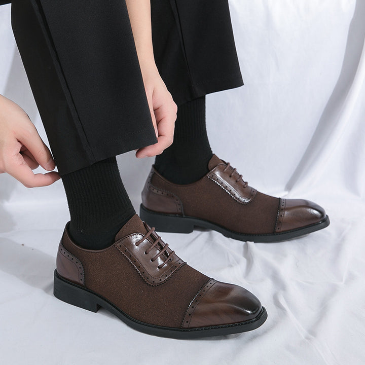 Men's elegant Oxford lace-up shoes with cap toe design, leather-textile mix and cushioned comfort insole Mune Fashion
