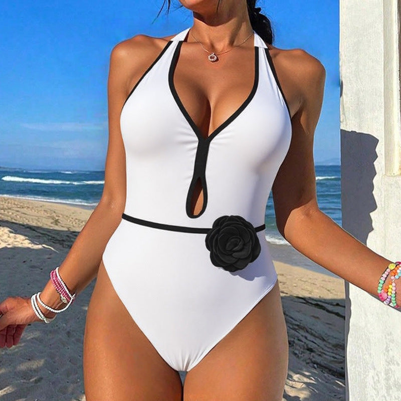 Women's Elegant Swimsuit with Unique Slit and Floral Accents Mune Fashion