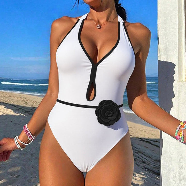 Women's Elegant Swimsuit with Unique Slit and Floral Accents Mune Fashion