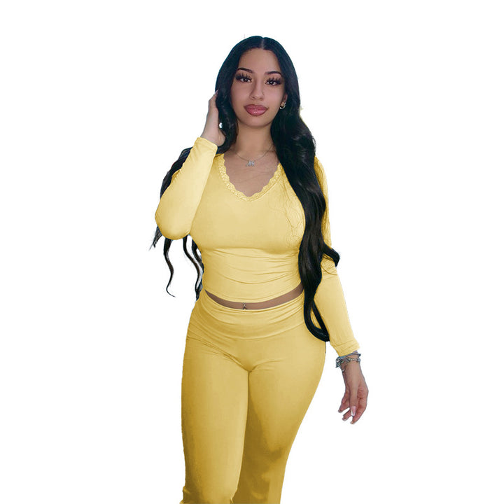 Damen Zweiteiliges Lounge-Set aus Stretch‑Jersey mit V‑Ausschnitt und taillierter Passform Mune Fashion