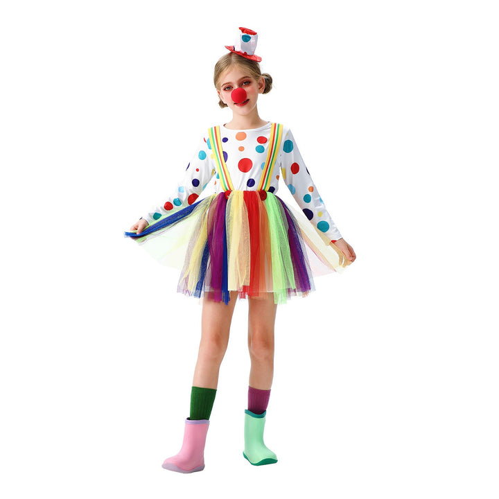 Girl clown costume with colorful tulle skirts and hair accessories Mune Fashion