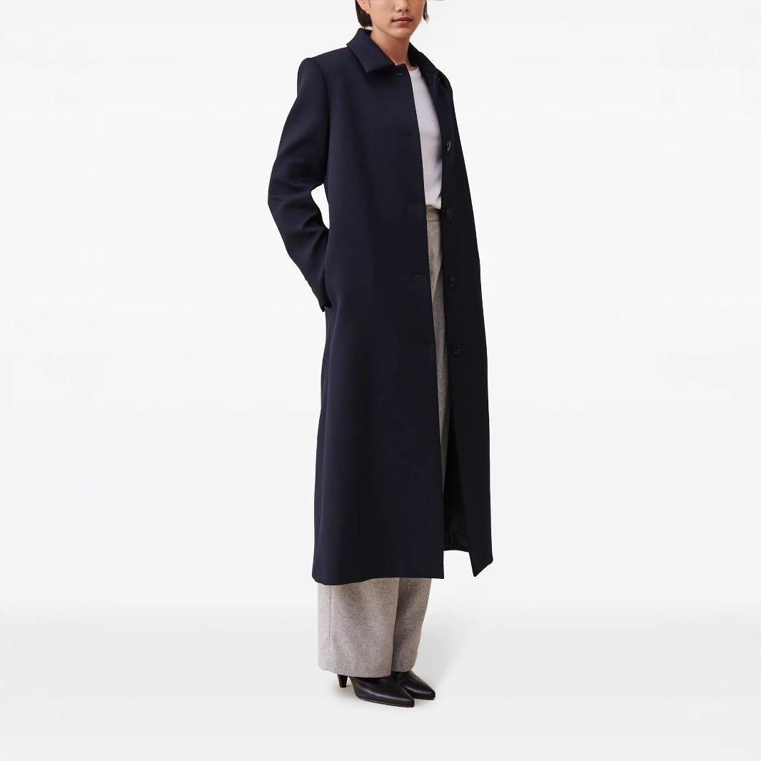 Women's longer minimalist coat with straight cut and shirt collar Mune Fashion