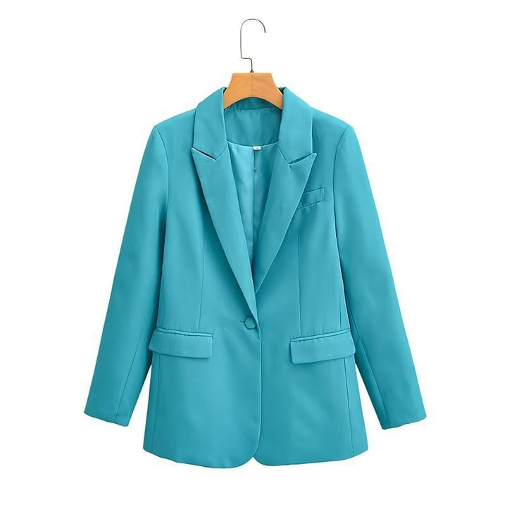 Women's Oversize Blazer with Shawl Lapel Single Button Closure and Flap Pockets Mune Fashion
