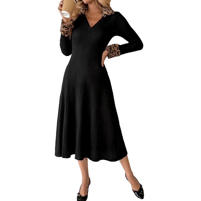 Women Elegant Maxi Dress with Leopard Accents Mune Fashion