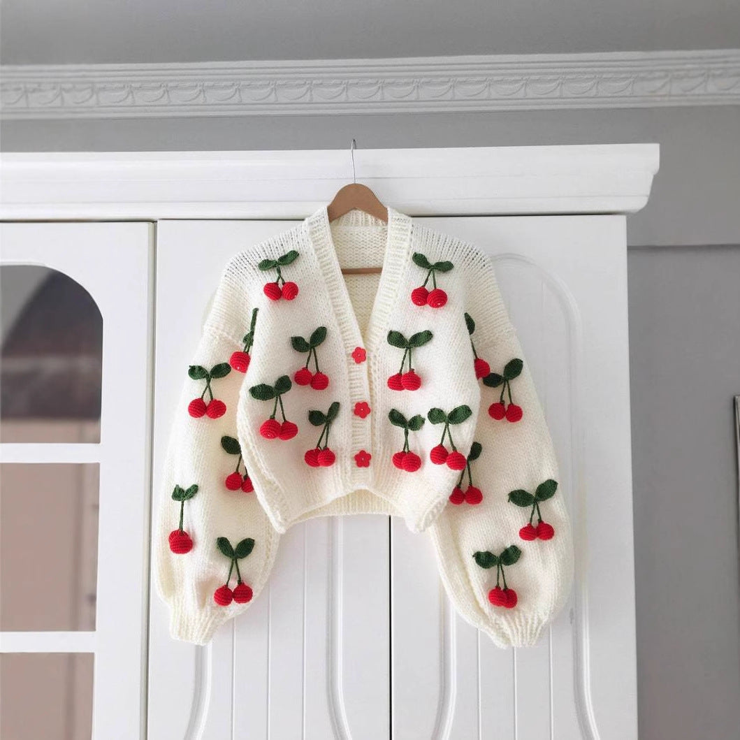Ladies Playful Knitted Cardigan with Cherry Design