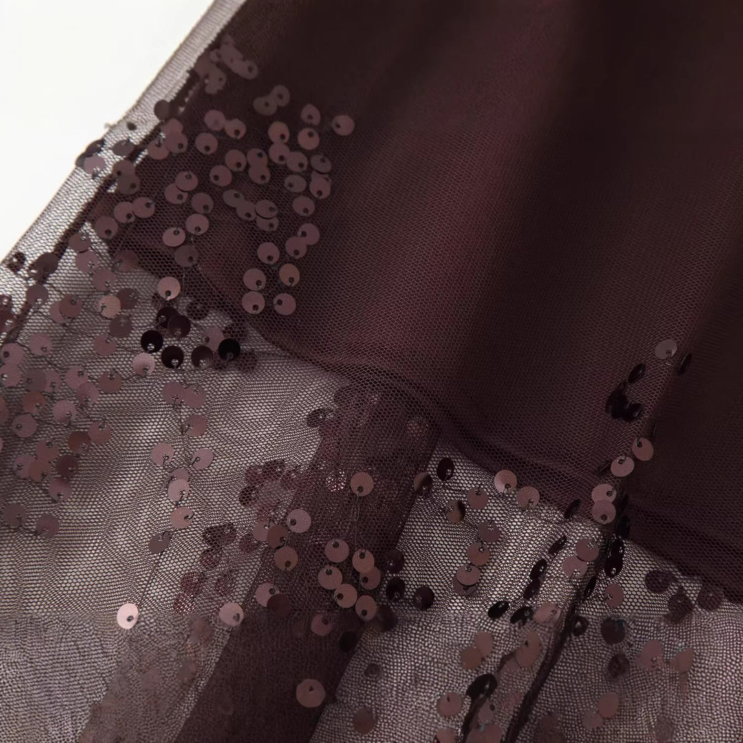 Women's Long Tulle Skirt with Sequin Trim and Opaque Lining Mune Fashion