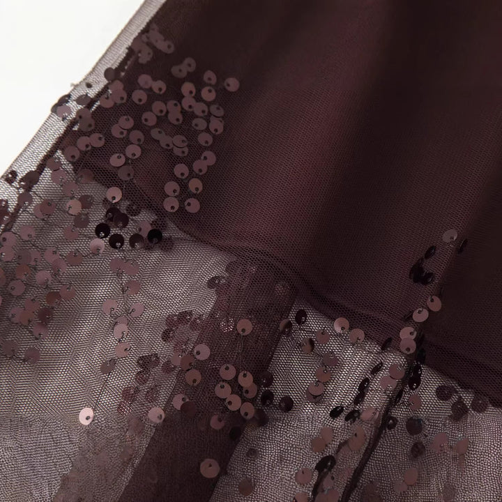 Women's Long Tulle Skirt with Sequin Trim and Opaque Lining Mune Fashion