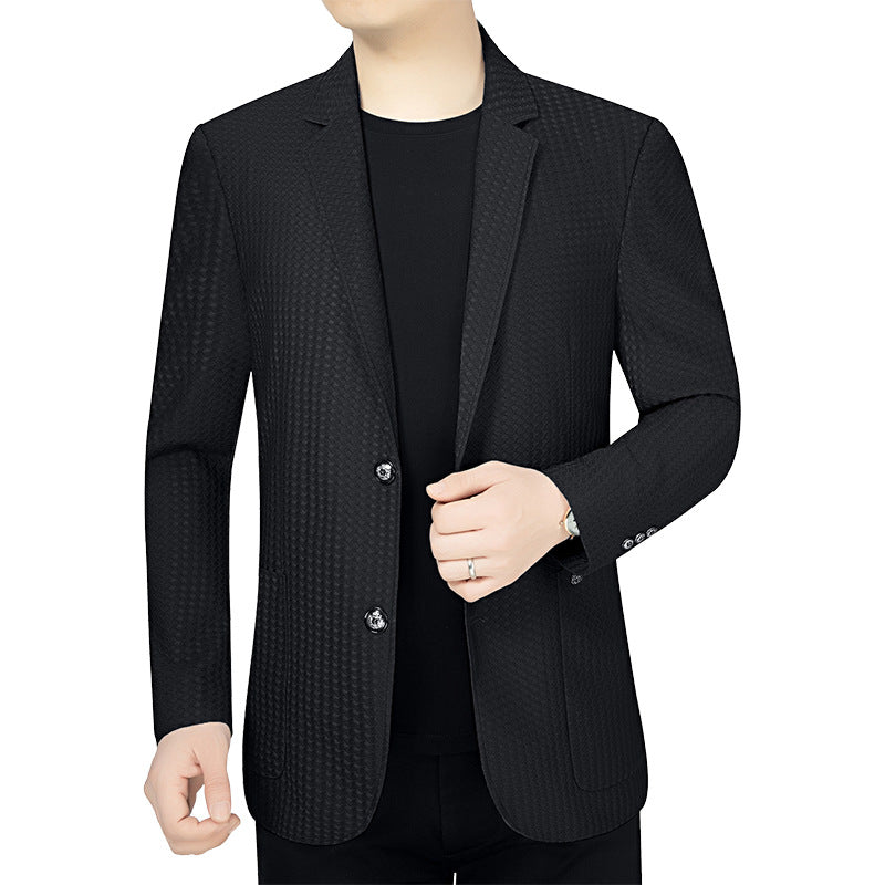 Men's Textured Single-Breasted Blazer with Contrasting Patterned Lining Mune Fashion