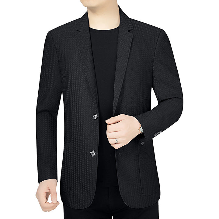 Men's Textured Single-Breasted Blazer with Contrasting Patterned Lining Mune Fashion