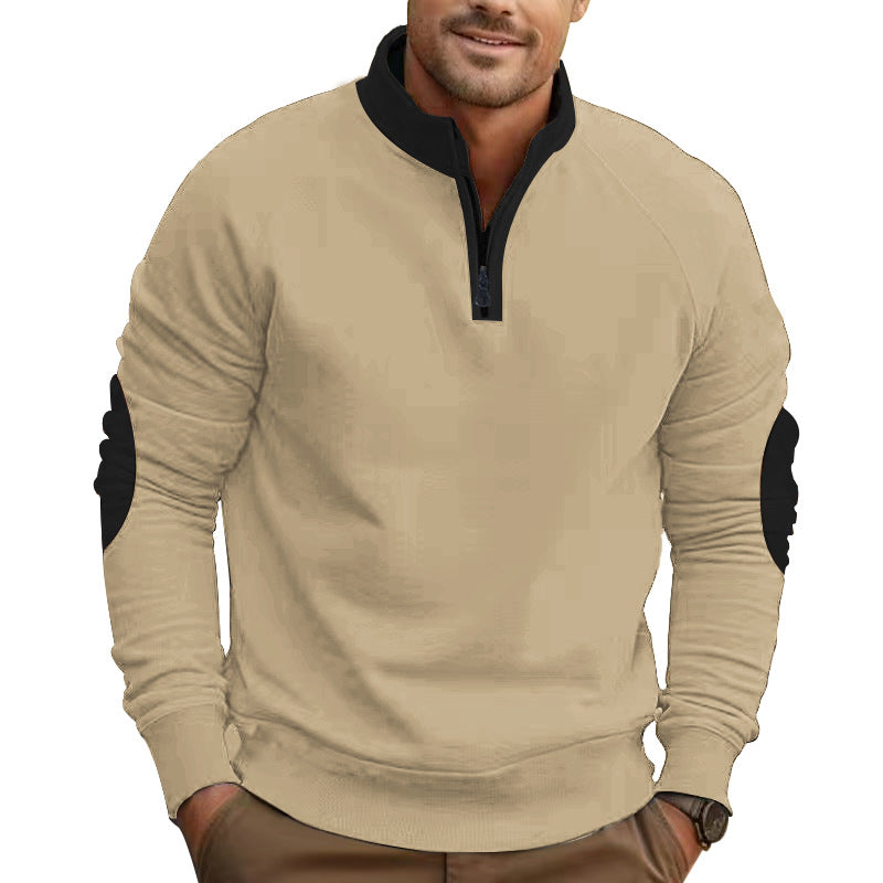 Men's raglan pullover with short zip, stand-up collar and ergonomic elbow panels Mune Fashion