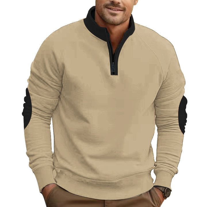 Men's raglan pullover with short zip, stand-up collar and ergonomic elbow panels Mune Fashion