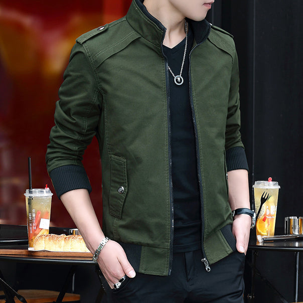 Men's lightweight canvas bomber with teddy fleece lining, epaulettes, and ribbed cuffs Mune Fashion