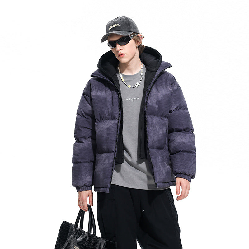 Men's padded hooded jacket with velvet look, high collar and elastic cuffs Drune