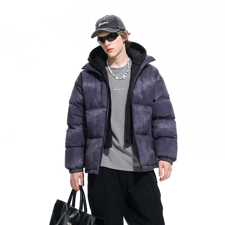 Men's padded hooded jacket with velvet look, high collar and elastic cuffs Drune