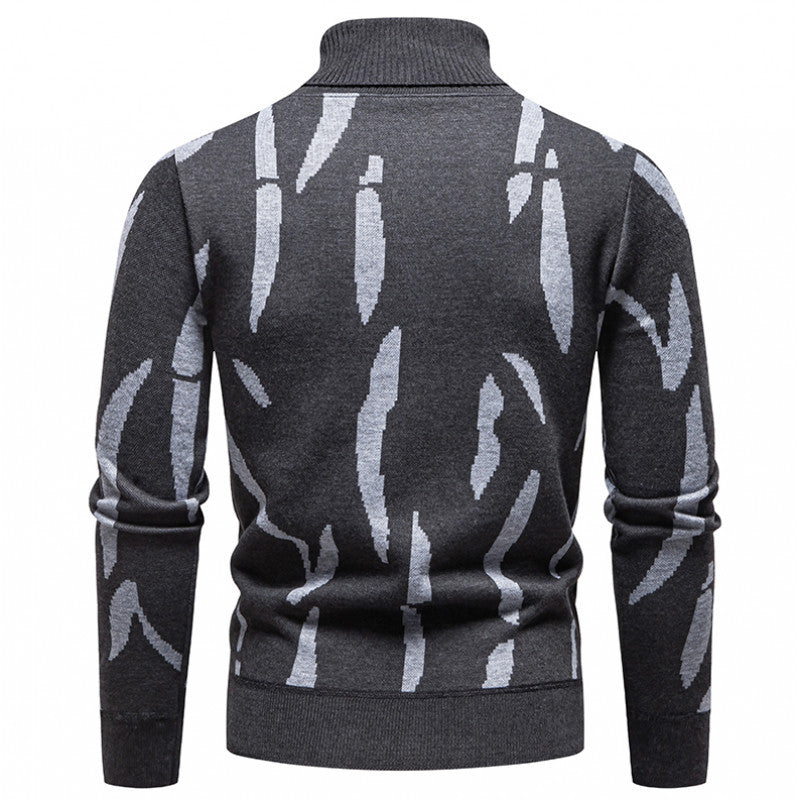 Men's Structured Turtleneck Sweater with Abstract Jacquard Pattern and Ribbed Trims Mune Fashion