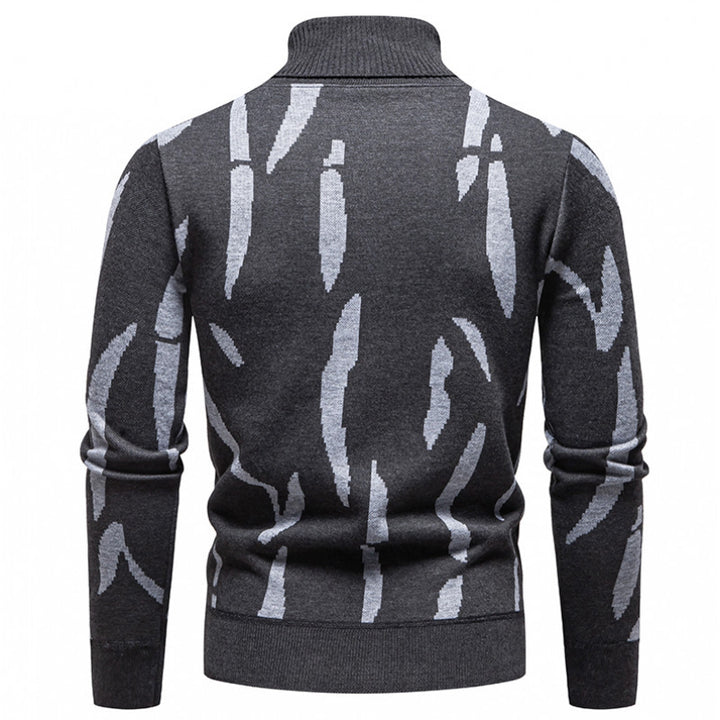 Men's Structured Turtleneck Sweater with Abstract Jacquard Pattern and Ribbed Trims Mune Fashion
