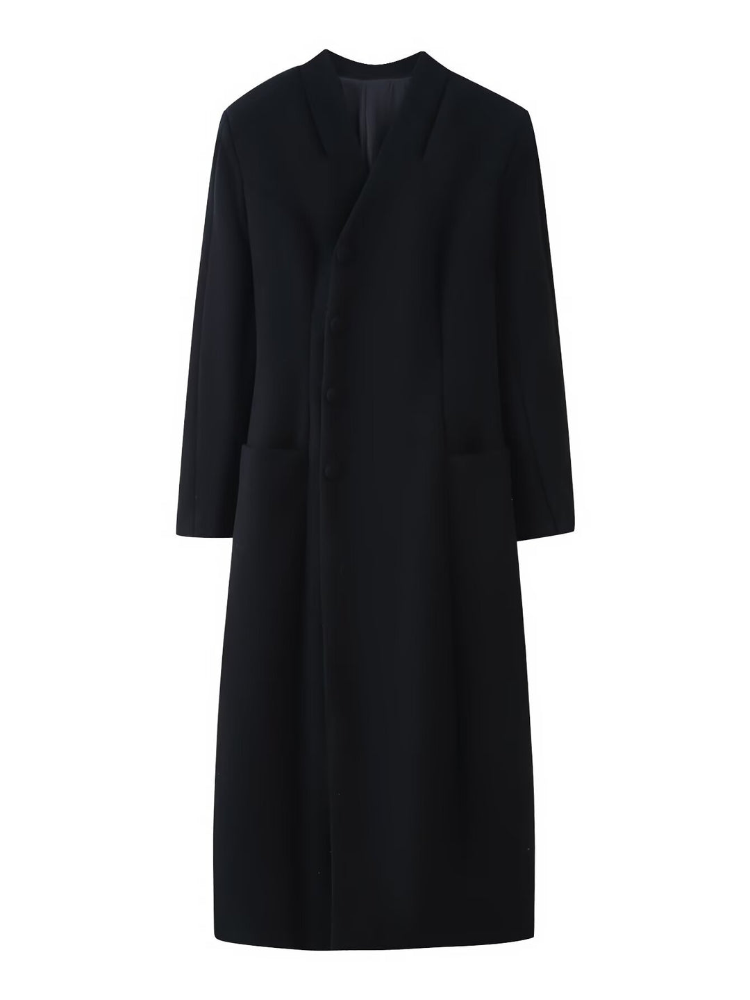 Women's Elegant Long Wool Blend Coat with Shawl Collar and Patch Pockets Mune Fashion