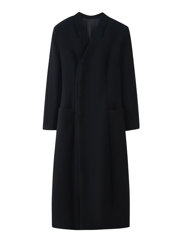 Women's Elegant Long Wool Blend Coat with Shawl Collar and Patch Pockets Mune Fashion