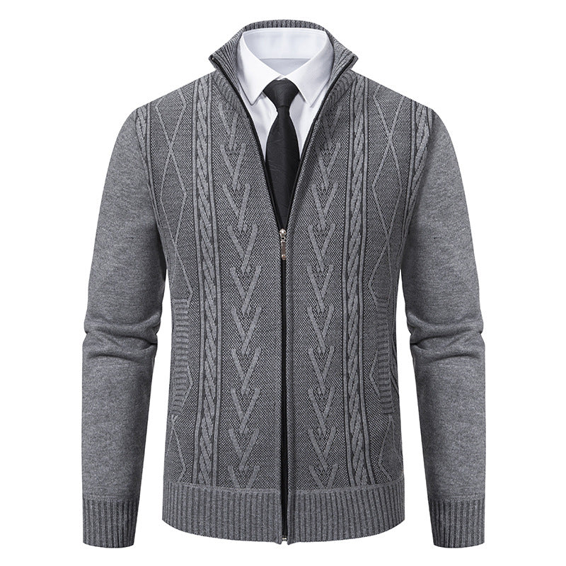 Men's knitted cardigan with raised cable pattern and full-length zipper Mune Fashion
