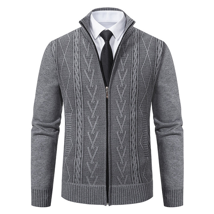 Men's knitted cardigan with raised cable pattern and full-length zipper Mune Fashion