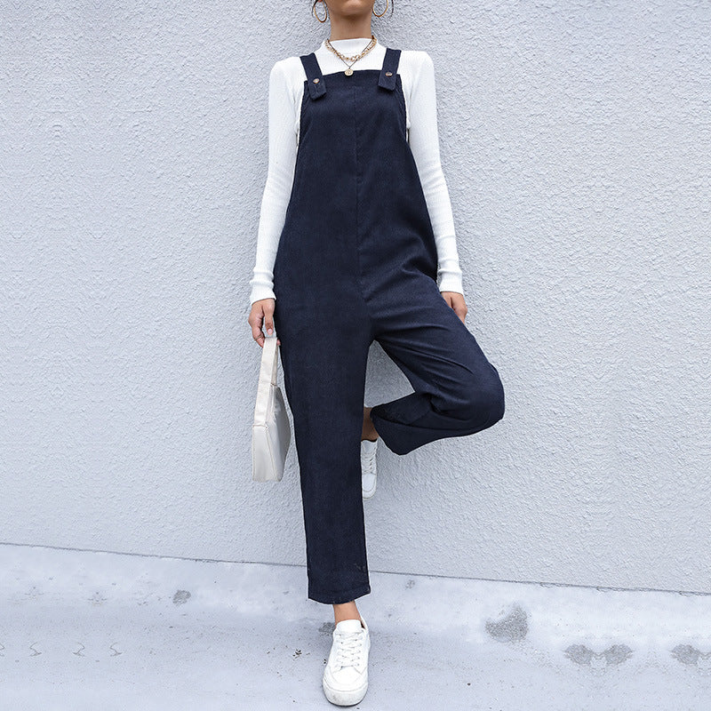 Women Casual Jumpsuit with High Collar Mune Fashion