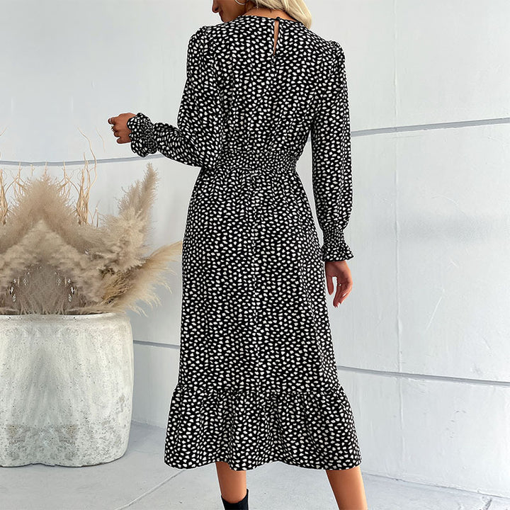 Women's midi dress in wrap look with V-neck, gathered waist and ruffle tier Mune Fashion