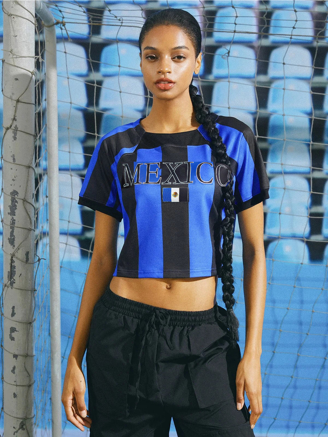 Women's short football jersey with MEXICO lettering and flag patch Mune Fashion