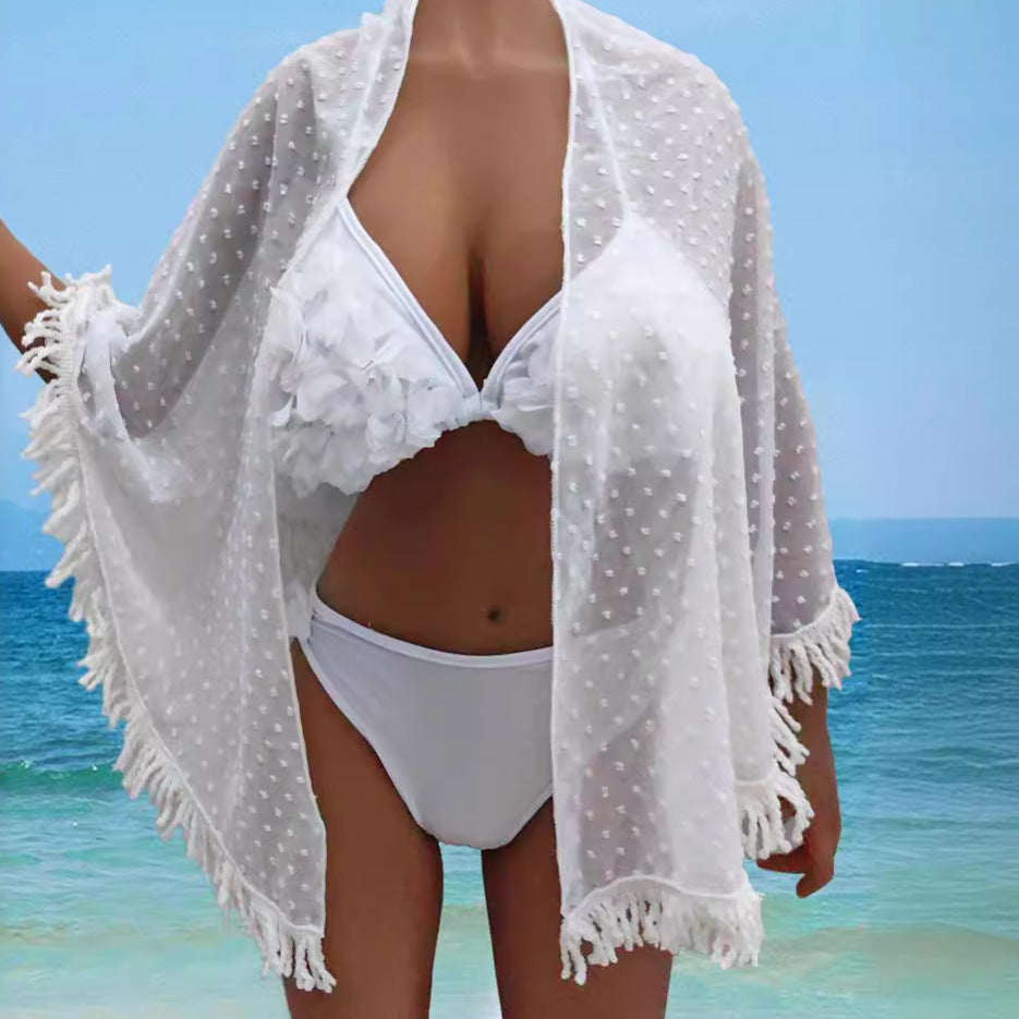 Women transparent beach cover-up with playful fringes Mune Fashion