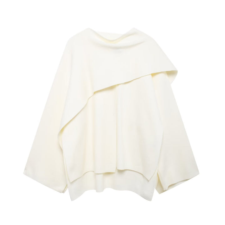 Women Asymmetrical Wool Blend Cape with Waterfall Collar and Loose Fall Mune Fashion