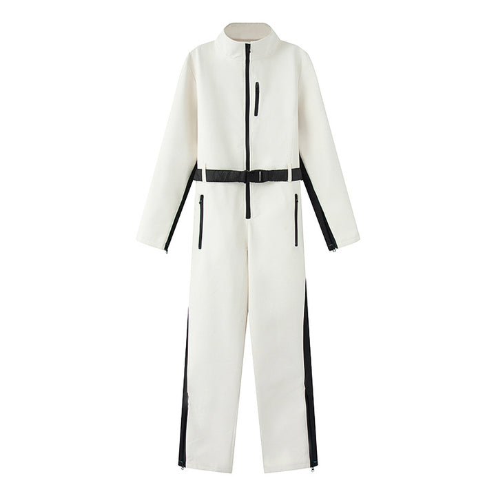 Women Functional Utility Overall with Zippers and Waist Belt Mune Fashion