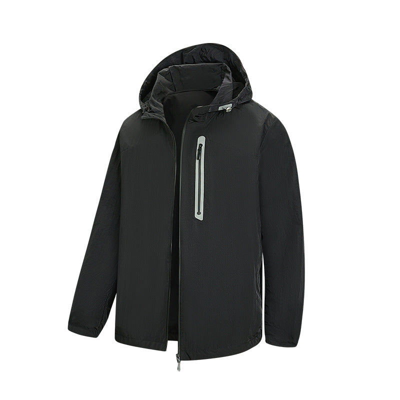 Men's Ultralight Packable Rain and Wind Jacket with Hood, Hidden Chest Pocket, and Water-Repellent Shell Mune Fashion