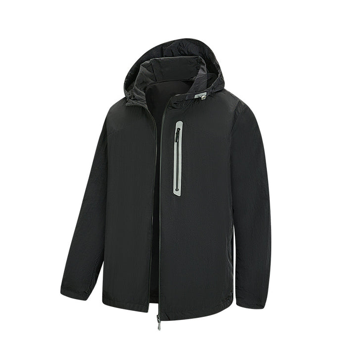 Men's Ultralight Packable Rain and Wind Jacket with Hood, Hidden Chest Pocket, and Water-Repellent Shell Mune Fashion