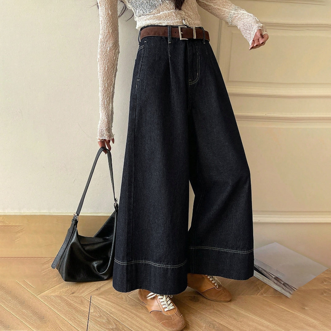 Women's High-Waist Culotte Jeans made of heavy Wide-Leg Denim with decorative front seam Mune Fashion