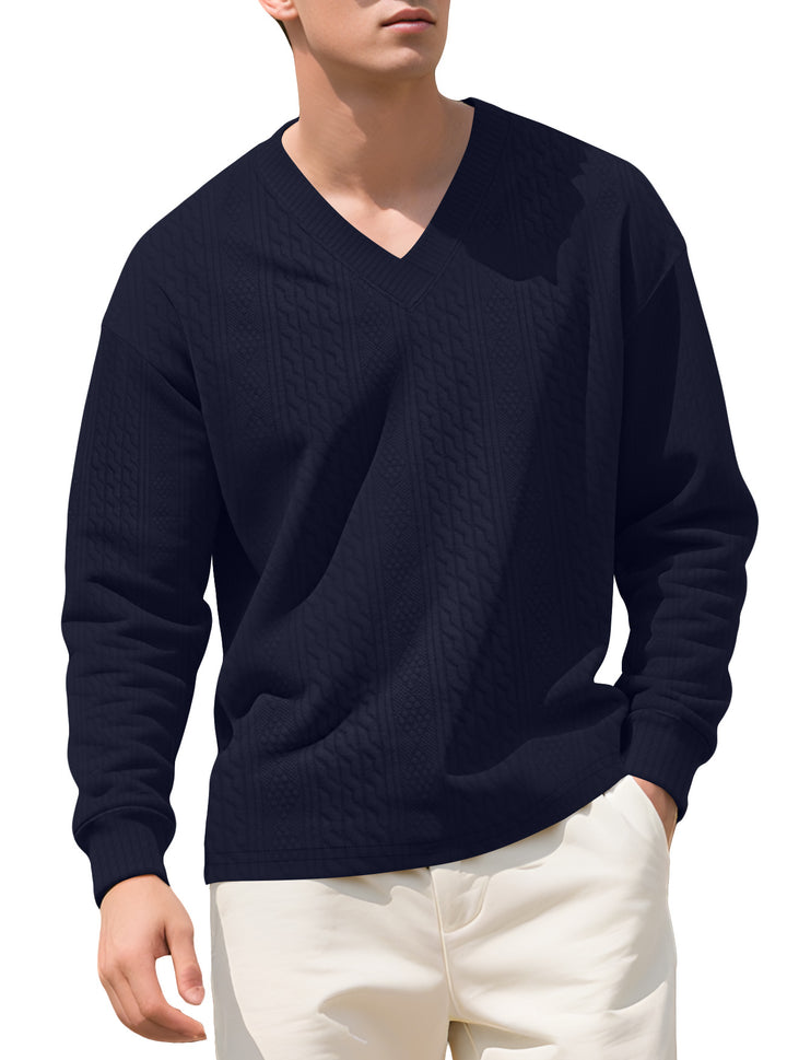Men's structured V-neck knitted sweater with cable and honeycomb pattern Mune Fashion
