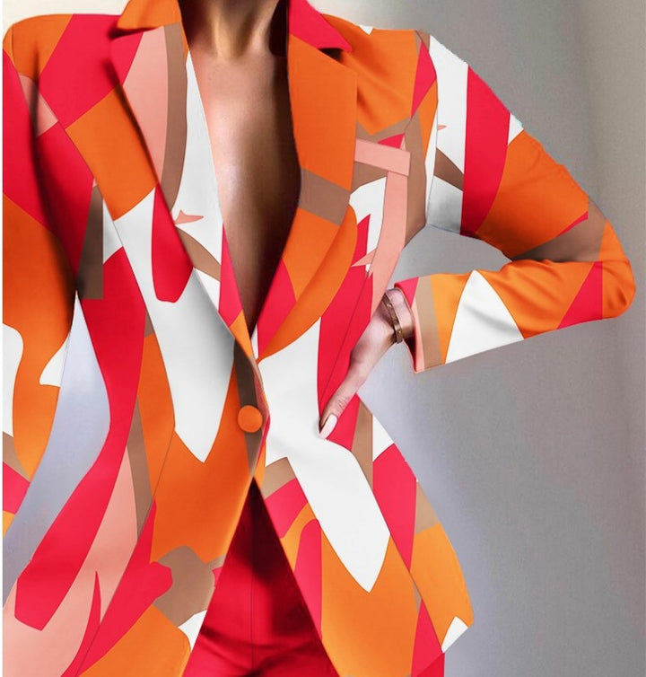 Women's tailored zebra print long blazer with emphasized waist and single-button Mune Fashion