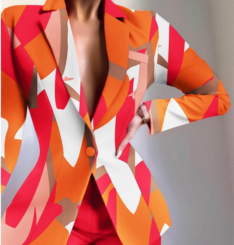 Women's tailored zebra print long blazer with emphasized waist and single-button Mune Fashion