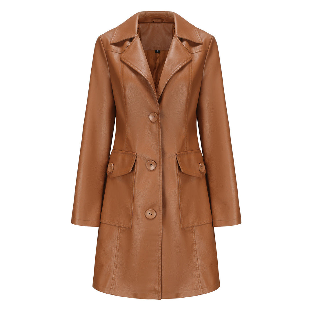 Women's Fashionable Faux Leather Blazer with Practical Pockets Mune