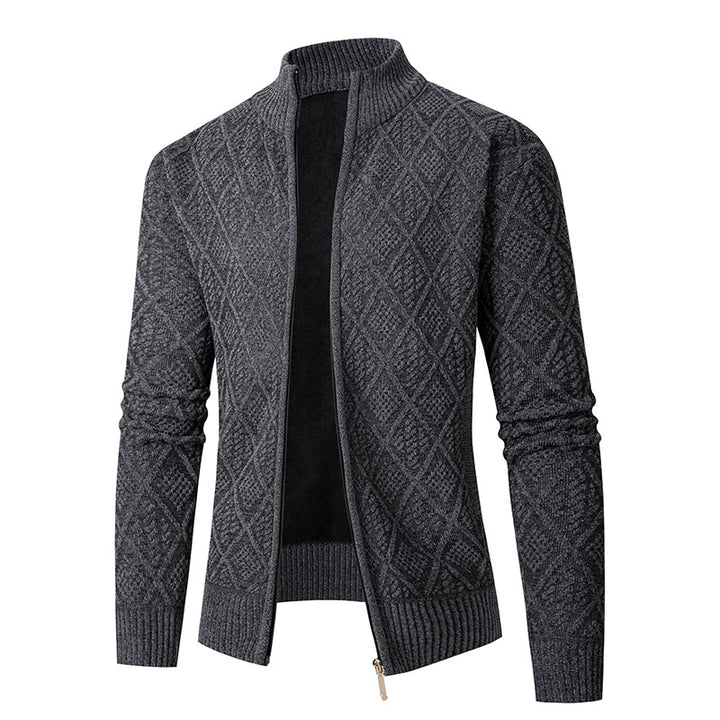 Men's knit zip jacket with diamond jacquard, standing collar and two-way zipper Mune Fashion