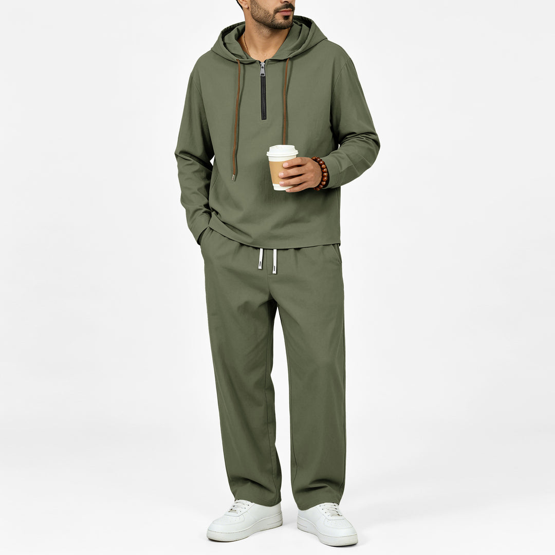 Men's Lightweight Half-Zip Hoodie in Relaxed Fit with Drawstring Mune Fashion