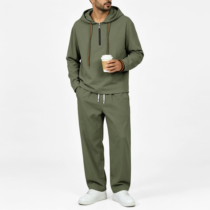 Men's Lightweight Half-Zip Hoodie in Relaxed Fit with Drawstring Mune Fashion