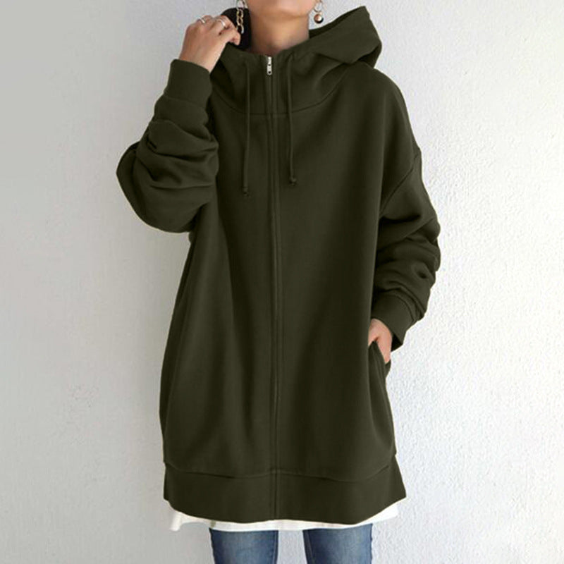 Women's oversized hooded long pullover with zipper and side pockets Mune Fashion