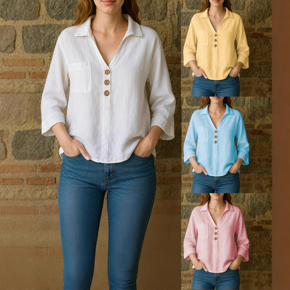 Women's loose long sleeve blouse with button details Mune Fashion
