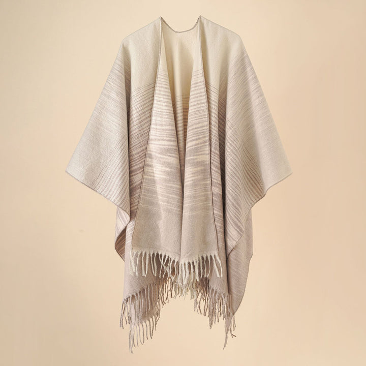 Women's Fringe Cape made of wool blend with open fall and reversible jacquard Mune Fashion